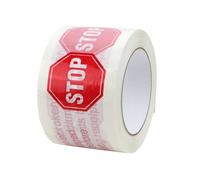 FindTape Ruban adh?sif imprim? pour scellage de carton, 3 in. (72mm actual) x 110 yds. (Blanc avec rouge Impression STOP - If Seal Is Broken)