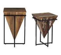FINDY - Duo de Tables d'Appoint Pyramide Inversée Bois Massif et Métal Noir -