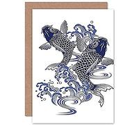 Fine Art Prints Carte de Vœux d'Illustration de Carpe Koï Japonaise avec Enveloppe Intérieure de Qualité Supérieure CPDT0088