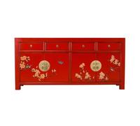 Fine Asianliving Buffet Chinois Lucky Rouge Peint à la Main L 180 x P 40 x H 85 cm