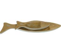 Fine Asianliving Mangowood Decorative Plates Set/2 Fish Hand Thailand Blanc