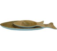 Fine Asianliving Mangowood Decorative Plates Set/2 Fish Hand Thailand Bleu
