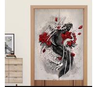 Fine Asianliving Rideaux de porte japonais Noren Poisson Koi Noir L80xH130cm