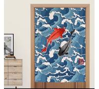 Fine Asianliving Rideaux de porte japonais Noren Poissons Koi Vagues L80xH130cm