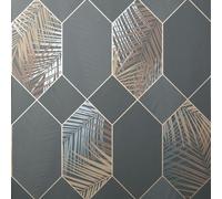 Fine Decor FD42833 UK Miami 2021 Tropical GEO Charbon de bois, gris
