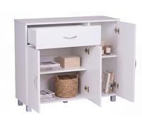 FineBuy Buffet SETE 90x30x75 cm Blanc avec Tiroir et 3 Portes | commode moderne pour chambre, salle à manger et entrée, enfilade avec rangement, petit meuble avec surface de rangement