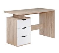 FineBuy Bureau MASSA 120x53x76 cm Sonoma Blanc, 3 Tiroirs | table d'ordinateur pour ados, table pour ordinateur portable gain de place poignées encastrées