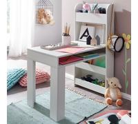 FineBuy Bureau pour enfants Blanc 90x50x110 cm Table de peinture pour chambre d'enfant avec étagère Table d'enfant moderne Bureau d'écolier avec espace de rangement Table d'école Étroite