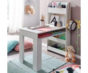 FineBuy Bureau pour enfants Blanc 90x50x110 cm Table de peinture pour chambre d'enfant avec étagère Table d'enfant moderne Bureau d'écolier avec espace de rangement Table d'école Étroite