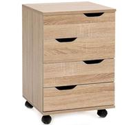 FineBuy Caisson à roulettes 40x40x60 cm Bois avec 4 Tiroirs | caisson de bureau à roulettes, caisson d'appoint se glisse sous le bureau, caisson de bureau moderne