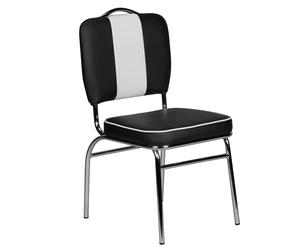 FineBuy Chaise Américain Diner Rétro Noire, Hauteur d'assise 47 cm | chaise de cuisine style années 50 avec dossier, chaise rembourrée max. 120 kg, chaise avec revêtement en similicuir