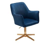 FineBuy Chaise De Bureau 80-97 cm Velours Bleu | Chaise Design Pivotant avec Accoudoirs et Dossier | Chaise Coquille 120 kg | Fauteuil Pivotant sans des Rôles