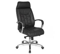 FineBuy chaise de bureau en cuir véritable jusqu'à hauteur réglable dossier haut | chaise de direction avec accoudoirs et dossier haut | fauteuil pivotant - repose-tête - Capacité de charge 120 kg - Noir