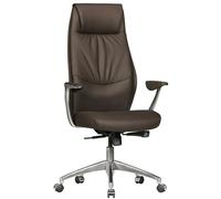 FineBuy Chaise de Bureau Fauteuil de Direction pivotant avec accoudoirs | Chaise tournante Appui-tête | Brun - Cuir véritable - réglable en Hauteur - Dossier Ergonomique - Capacité de Charge 120 kg