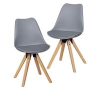 FineBuy Chaise de Salle à Manger Lot de 2 Plastique Gris/Bois 48x89x42cm scandinave | Chaise de Cuisine - Capacité de Charge maximale: 110 kg - Chaise sans accoudoirs | Chaise Assise rembourrée