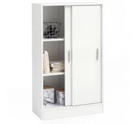FineBuy Commode 60x28,5x107,5 cm Blanche avec 2 Portes Coulissantes | armoire à portes coulissantes pour bureau et entrée, armoire de classement avec résistant aux rayures surface, buffet étroit