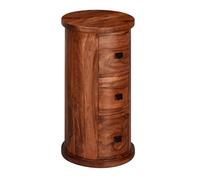 FineBuy Commode 65 cm Bois Massif Sheesham Marron avec Tiroirs, Rond | étroit meuble d'appoint en bois véritable, petit meuble fait main, mini buffet avec rangement pour petits espaces