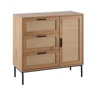FineBuy Commode 80 x 82 x 36 cm - Décor chêne et rotin - Buffet avec trois tiroirs et porte - Armoire moderne - Buffet à tiroirs