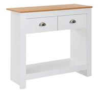 FineBuy Console 85x35x76 cm Blanche Chêne avec 2 Tiroirs | étroit table d'appoint avec rangement, console d'entrée moderne, enfilade pour entrée, couloir et salon
