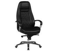 FineBuy Design Chaise de Bureau Noir Fauteuil de Direction Pivotant avec Accoudoirs | Chaise Tournante Ergonomique Appui-tête | Cuir Véritable - Réglable en Hauteur - Capacité de Charge 120 kg