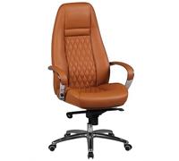 FineBuy Design Chaise de Bureau Caramel Fauteuil de Direction Pivotant avec Accoudoirs | Chaise Tournante Ergonomique Appui-tête | Cuir Véritable - Réglable en Hauteur - Capacité de Charge 120 kg