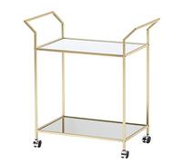FineBuy Desserte 73x37x78 cm Dorée avec 2 Étagères en Verre | chariot de bar avec freinées roulettes, desserte et chariot à vin pour cuisine et salle à manger, mobile table d'appoint