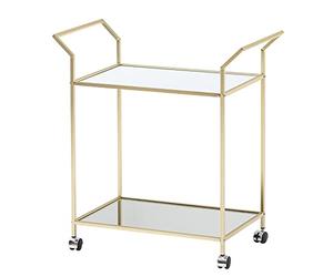 FineBuy Desserte 73x37x78 cm Dorée avec 2 Étagères en Verre | chariot de bar avec freinées roulettes, desserte et chariot à vin pour cuisine et salle à manger, mobile table d'appoint