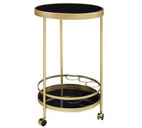FineBuy Desserte Ronde 45x45x76 cm Dorée Noire, 2 Niveaux | table d'appoint sur roulettes avec plateaux en verre, desserte comme mobile bar, desserte de cuisine pour boissons et snacks