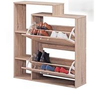 FineBuy Étagère à Chaussures et Housse Bois 85 x 93 x 24 cm Chêne Sonoma | Armoire à Chaussures avec Rangement 12 Paires de Chaussures | Commode de Chaussures