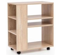 FineBuy Étagère à roulettes 60x35x75 cm Bois à roulettes | mobile étagère avec 6 compartiments, comme table téléphone et bibliothèque utilisable, chariot pour cuisine et bureau