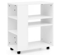 FineBuy Étagère à roulettes 60x35x75 cm Bois Blanche à roulettes | mobile étagère avec 6 compartiments, comme table téléphone et bibliothèque utilisable, chariot pour cuisine et bureau