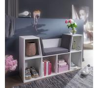 FineBuy Étagère avec Siège Etagère de stand Blanc 101,5 cm 6 compartiments Petit
