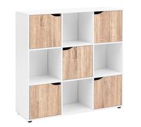 FineBuy Étagère MASSA 89x29x91 cm Sonoma, 9 Compartiments 5 Portes | bibliothèque avec compartiments à porte, buffet et étagère cube, comme séparateur de pièce utilisable, pour salon et bureau