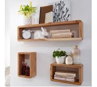 FineBuy Étagère murale Lot de 3 Bois Massif Étagère en bois Étagère à livres [Acacia]