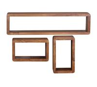 FineBuy Étagère Murale Lot de 3 Bois Massif Sheesham Carrée