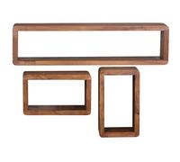 FineBuy Étagère Murale Lot de 3 Bois Massif Sheesham Carrée | rustique étagères suspendues avec arrondi coins, étagères murales en bois véritable, fait main, chaque lot est unique