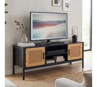 FineBuy Meuble TV 110x40x48 cm Noir Chêne avec Cannage Viennois