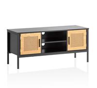 FineBuy Meuble TV 110x40x48 cm Noir Chêne avec Cannage Viennois | meuble télé intemporel avec façades en rotin, meuble TV haut, table TV pour TV jusqu'à 50 pouces