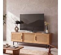 FineBuy Meuble TV 120 cm Aspect Chêne Lowboard Rotin Panneau de Télévision