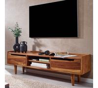 FineBuy Meuble TV 145x35x43 cm Bois Massif Sheesham, Meuble Télé 2 Portes