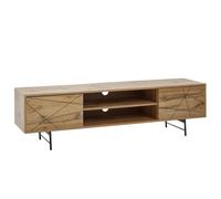 FineBuy Meuble TV 160x40x45 cm Décor Chêne Marron | meuble télé pour TV jusqu'à 70 pouces, table TV avec 2 portes, rangement pour récepteur et console de jeu