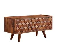 FineBuy Meuble TV 92x35x44 cm Bois Massif Sheesham avec Porte Rabattable | petit meuble télé en bois véritable avec rangement, meuble TV compact, table TV fait main, pièce unique