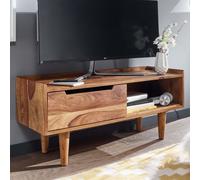 FineBuy Meuble TV 95x34x44 cm Bois Massif Sheesham, Meuble Télé 2 Portes