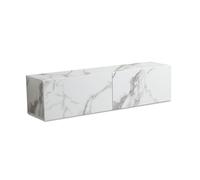 FineBuy Meuble TV Suspendu 120x30x30 cm Blanc Effet Marbre Abattants | meuble télé fixé au mur pour TV jusqu'à 55 pouces, meuble télé flottant, étagère murale avec rangement pour récepteur