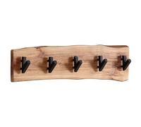FineBuy Portemanteau Mural 60 cm Bois Massif Acacia avec Bord Naturel | panneau vestiaire avec 6 massif patères sur 2 hauteurs, barre vestiaire en bois véritable, fait main