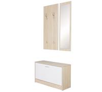 FineBuy Portemanteau Mural Salerno 80 cm Miroir et Armoire à Chaussures | ensemble vestiaire étroit, vestiaire d'entrée avec panneau, meuble à chaussures fermé à l'arrière, protège le mur