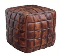 FineBuy Pouf Cube 39x39x41 cm Cuir Véritable Marron, Ottomane | pouf rembourré oriental, pouf confortable pour le salon, repose-pieds en cuir, pouf fait main