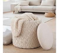 FineBuy Pouf de Rangement en Laine 40cm Crème Tissu Rond - Design Pouf Tissu Boho avec Couvercle Amovible - Pouf rembourré Coiffeuse - Pouf d'appoint pour Salon Fait Main