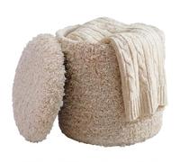 FineBuy Pouf de Rangement en Laine 40cm Tissu Beige Rond - Design Pouf en Tissu Boho avec Couvercle Amovible - Pouf rembourré Coiffeuse - Pouf d'appoint pour Salon Fait Main