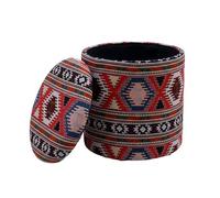 FineBuy Pouf de Rangement en Tissu 40cm Multicolore Rond - Design Pouf Tissu Boho avec Couvercle Amovible - Pouf rembourré Ethnique pour Coiffeuse - Pouf d'appoint pour Salon Fait Main